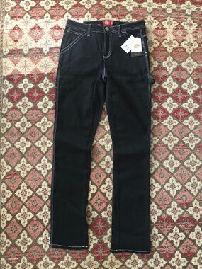NWT Dickies Juniors Carpenter Jeans Black with White constraint Stitching sz 7